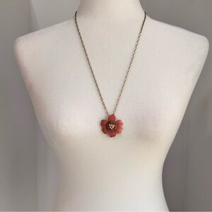 J.Crew Coral & Pink Enamel Flower Pendant Gold Tone Necklace 26"